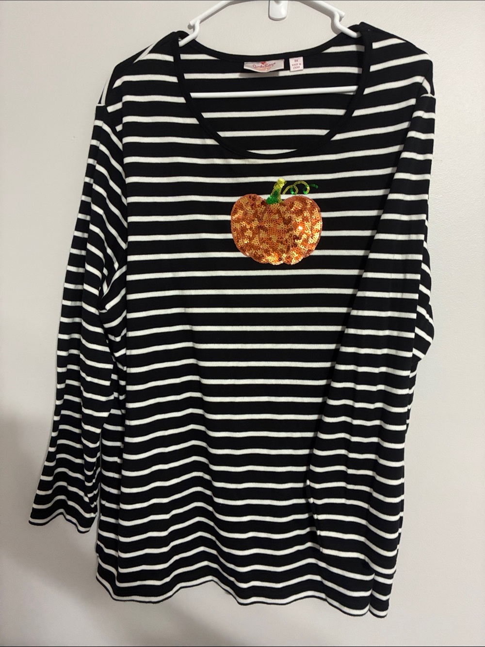 Quacker Factory 3X Sequin Pumpkin Longsleeve Tee Halloween